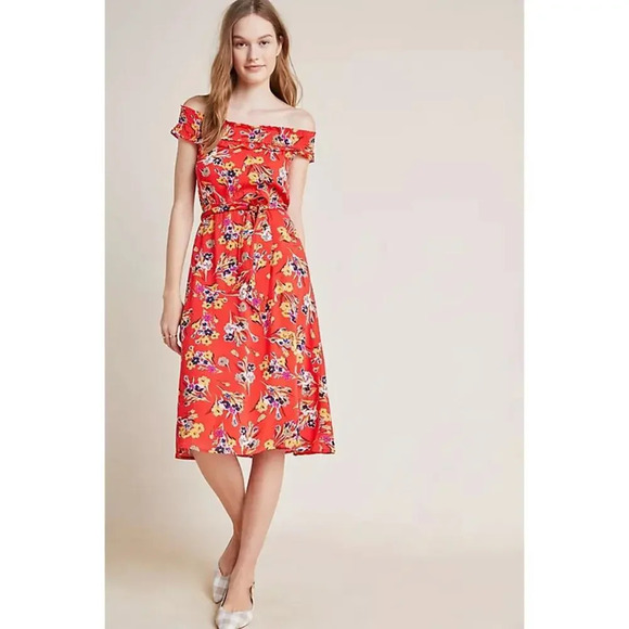 ANTHROPOLOGIE 47 of 52 Conversations Colloquial Off-The-Shoulder Dress Size 6 - Picture 2 of 11